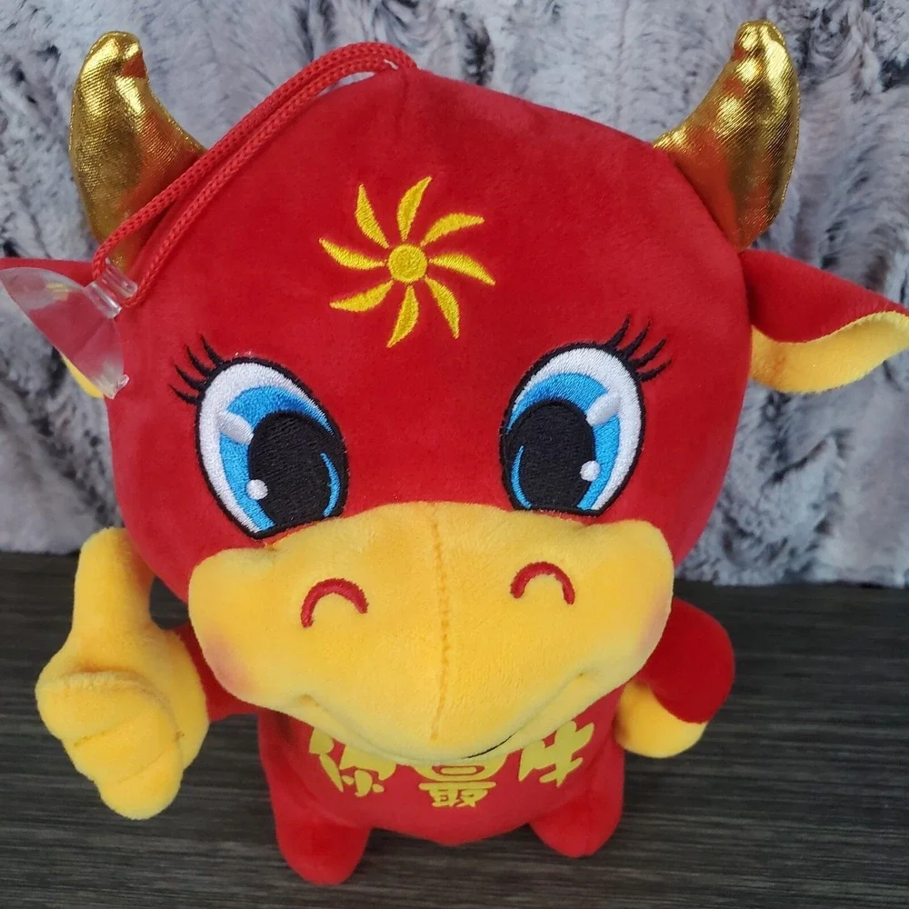 2021 Year of the Ox Mascot Doll‎ Plush Toys Red HANGING Bull New Year Christmas